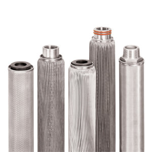 Five silver stainless steel water filter cartridges